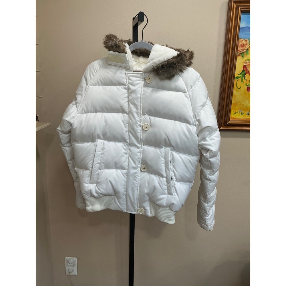 Ralph Lauren Puffer Jacket Polo Jeans Co Small White Down Faux Fur Hood Quilted